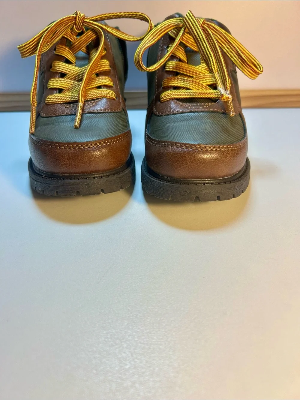Carter's Olive and Brown Kids Hiking Boots with Yellow Laces, Toddler's 12M